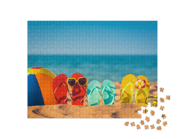 puzzle 1000 dílků „Vtipně zdobené žabky na pláži“