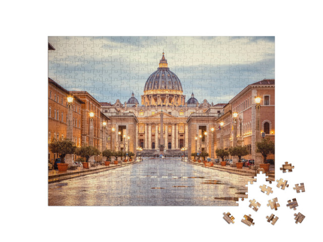 puzzle 500 dílků „Svatopetrská bazilika večer z Via della Conciliazione v Římě“