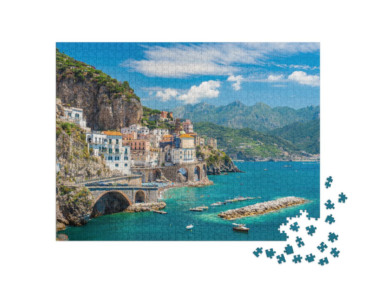puzzle 1000 dílků „Město Atrani na slavném pobřeží Amalfi, Itálie“