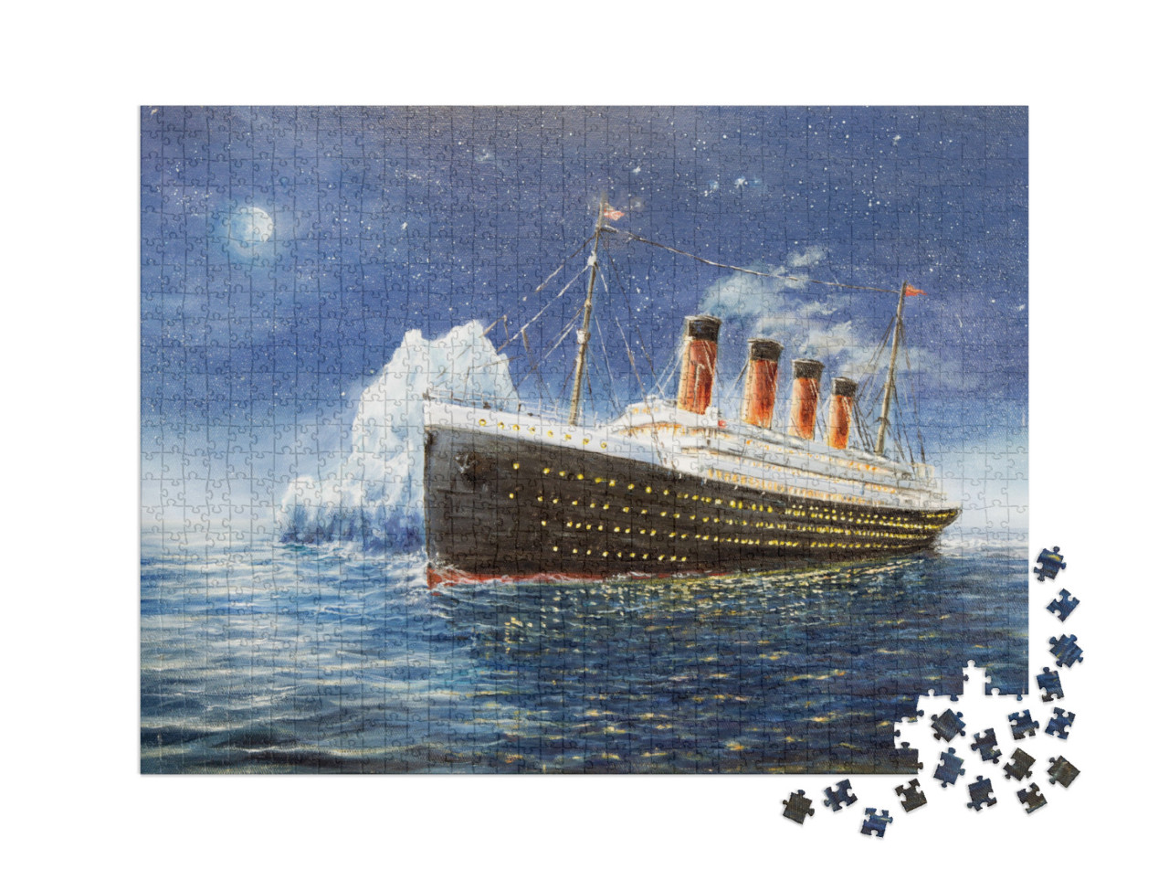 puzzle 1000 dílků XXL „Olejomalba: Titanic narazí do ledovce“