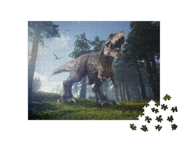 puzzle 500 dílků „Lovecký revír Tyranosaura Rexe se dvěma Quetzalcoatly“