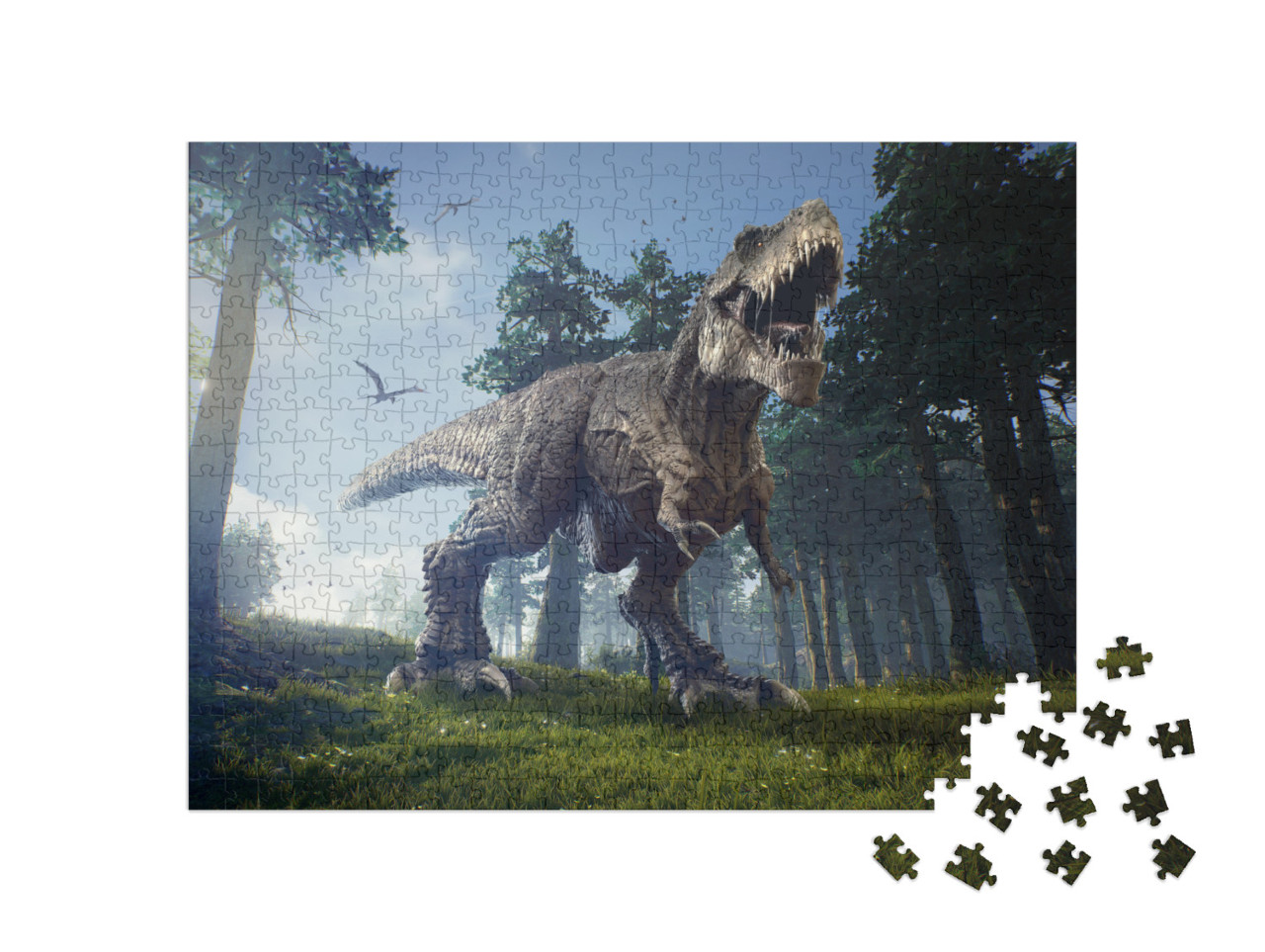 puzzle 500 dílků „Lovecký revír Tyranosaura Rexe se dvěma Quetzalcoatly“