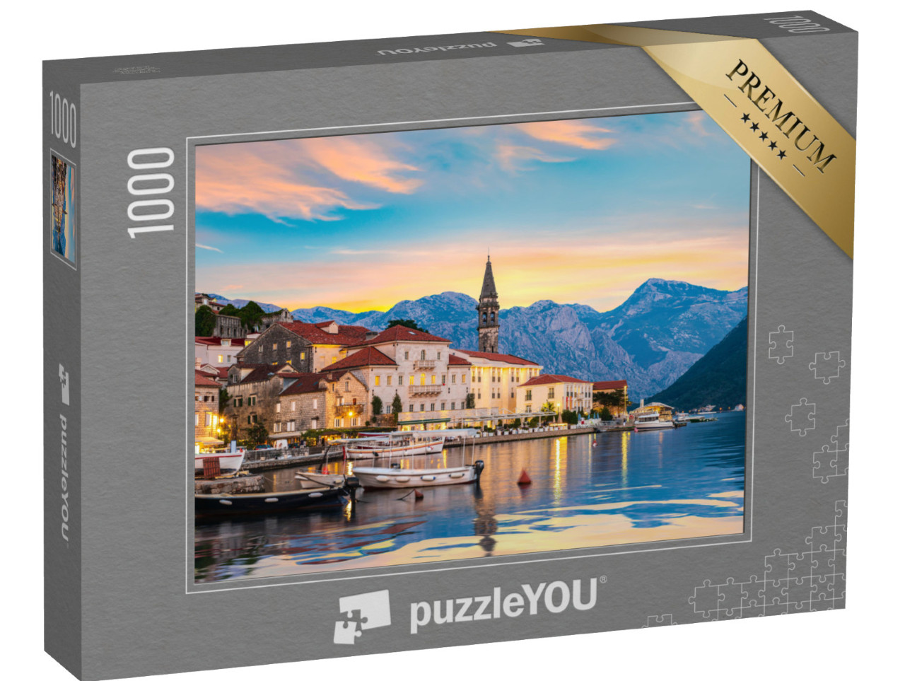 puzzle 1000 dílků „Historické město Perast při západu slunce, Černá Hora“