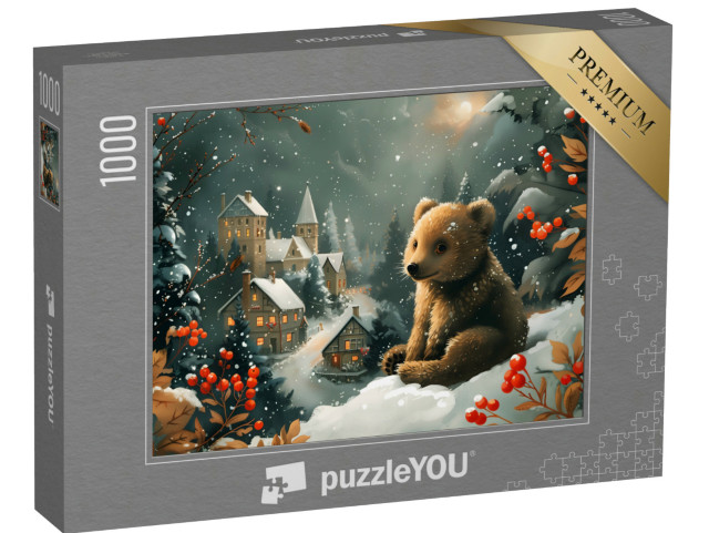 puzzle 1000 dílků „Medvídek si užívá kouzlo Vánoc“