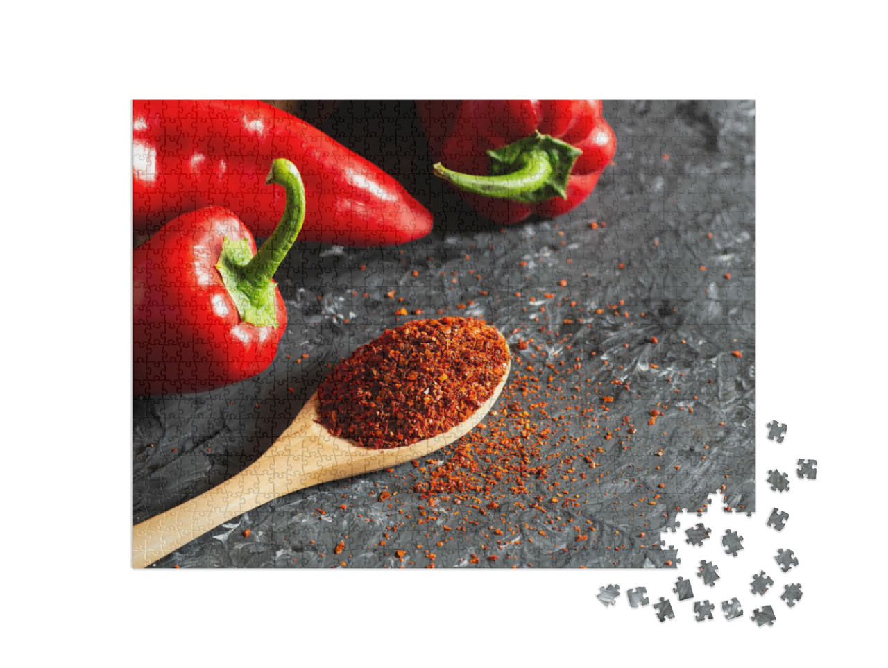 puzzle 1000 dílků „Čerstvé lusky kapie a chilli vločky“