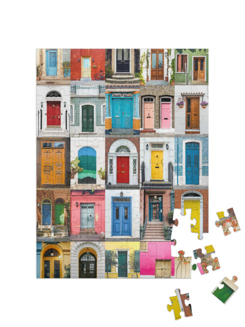 puzzle 100 dílků „Barevná sbírka vchodových dveří z celého světa“