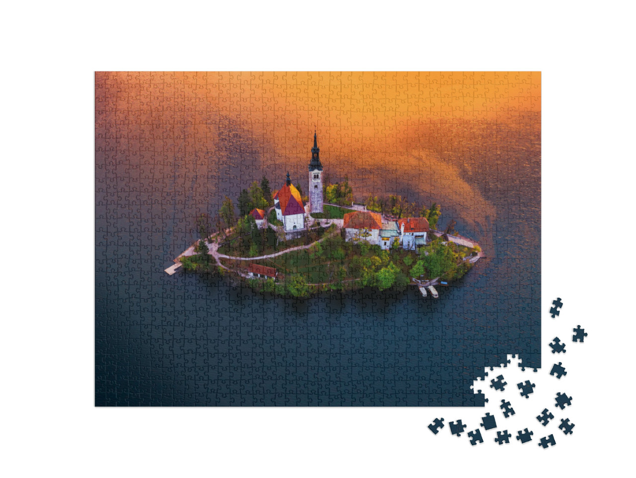 puzzle 1000 dílků „Kostel Nanebevzetí Panny Marie u Bledského jezera, Slovinsko“