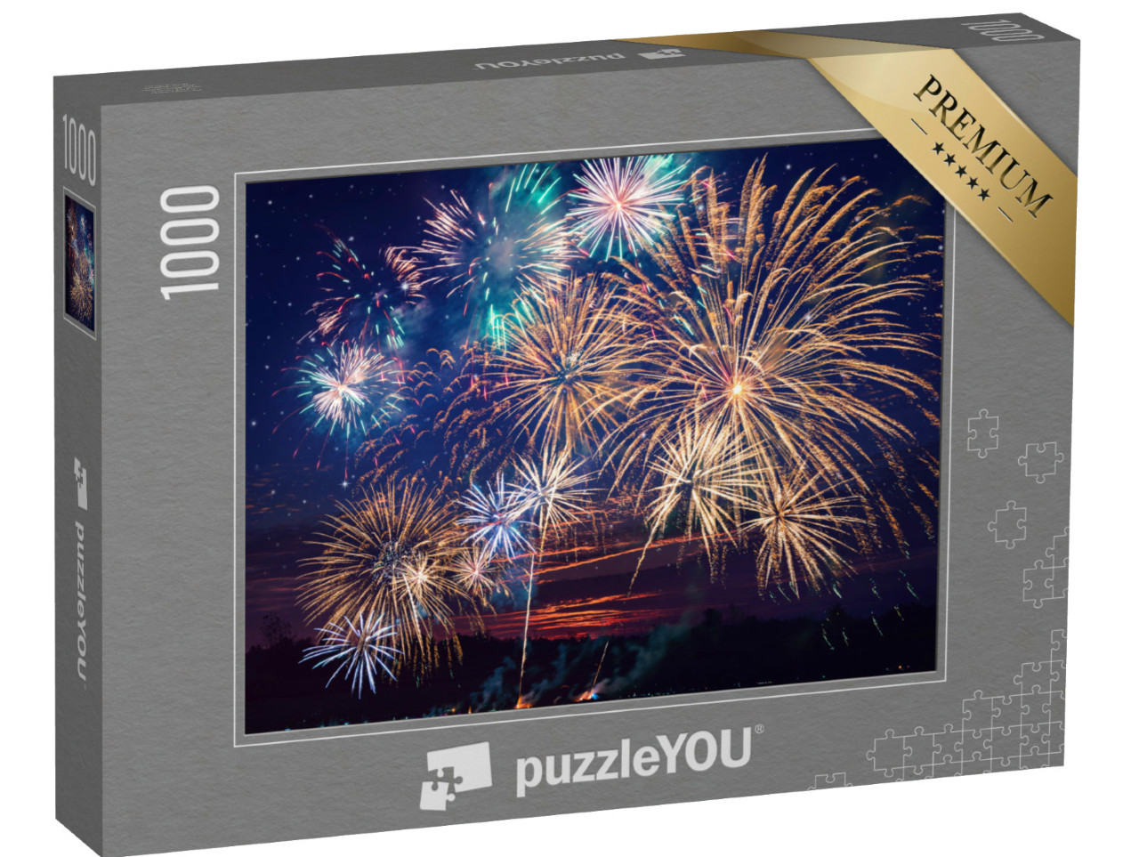 puzzle 1000 dílků „Barevný ohňostroj na pozadí noční oblohy...“