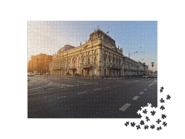puzzle 1000 dílků „Západ slunce nad Lodží s palácem Poznanski, Polsko“