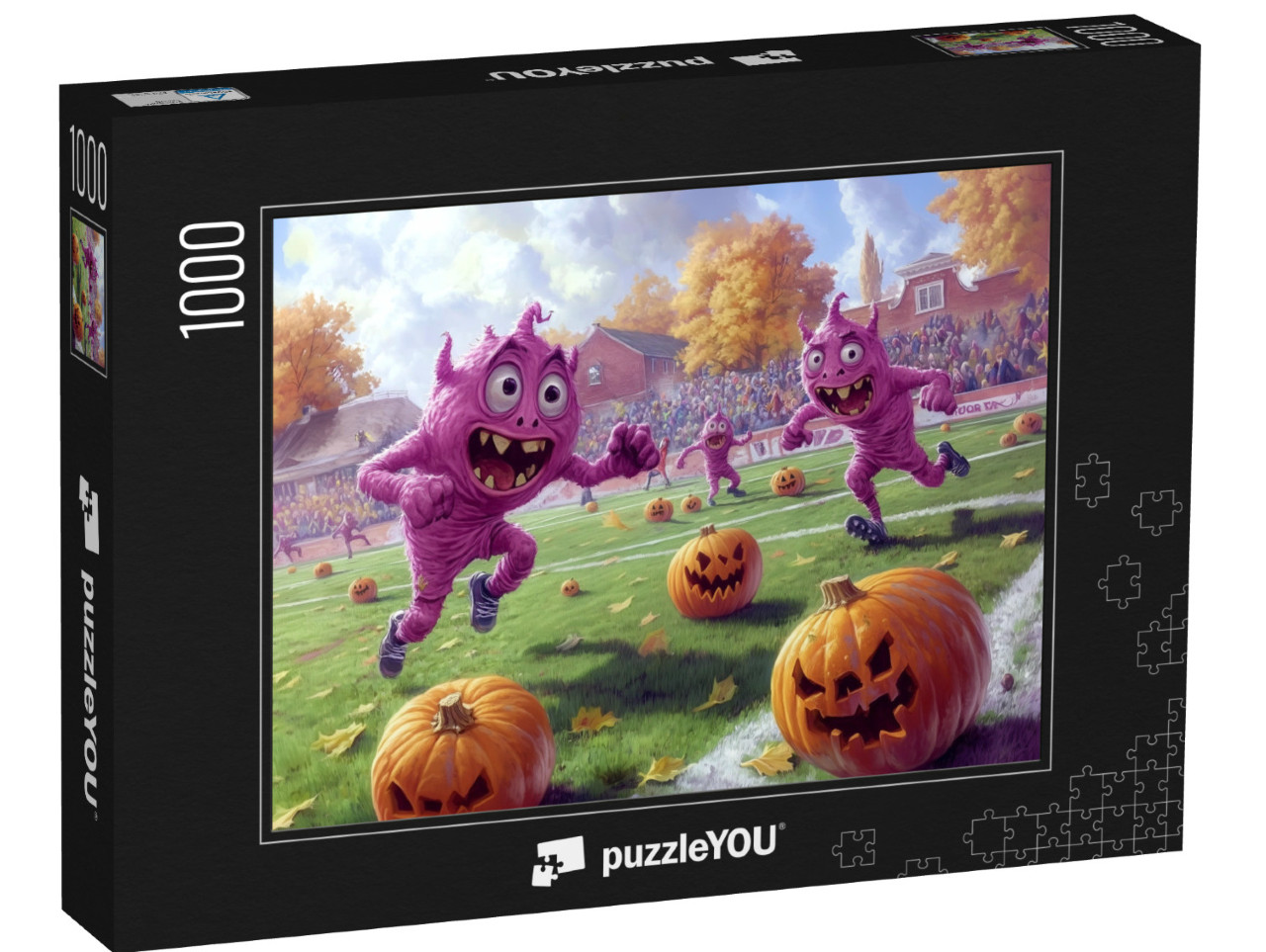 puzzle 1000 dílků „Monstra hrají fotbal s dýní“