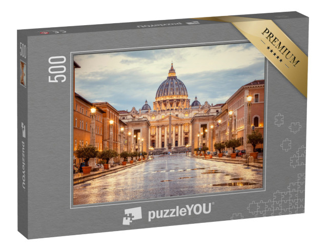 puzzle 500 dílků „Svatopetrská bazilika večer z Via della Conciliazione v Římě“