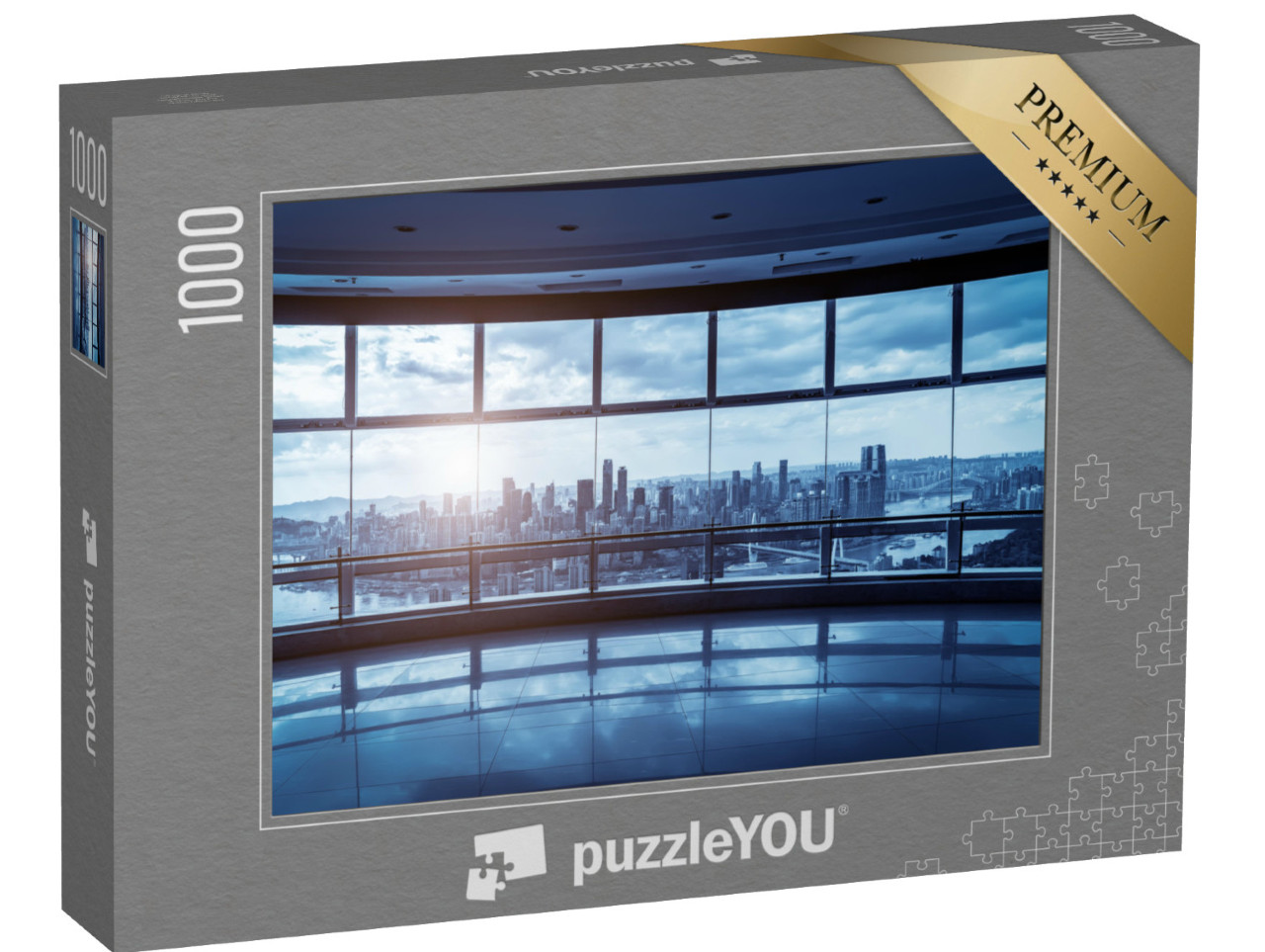 puzzle 1000 dílků „Prosklená kancelářská budova s panoramatem města“