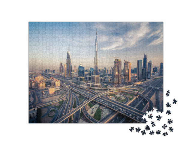 puzzle 1000 dílků „Dubajské panorama s nejrušnějšími dálnicemi“