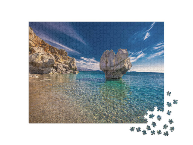 puzzle 1000 dílků „Preveli, pláž na ostrově Kréta s azurově modrou vodou, Řecko“