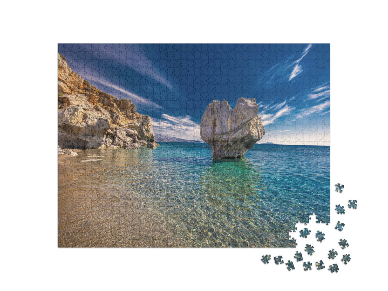 puzzle 1000 dílků „Preveli, pláž na ostrově Kréta s azurově modrou vodou, Řecko“