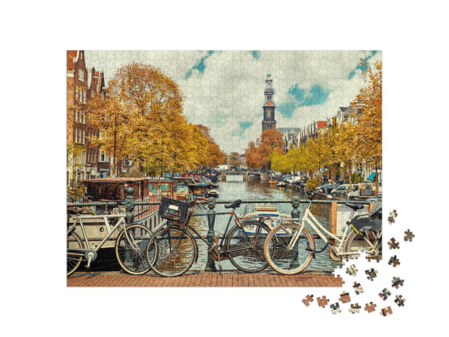 puzzle 1000 dílků „Jízdní kola na Amstelu v Amsterdamu“