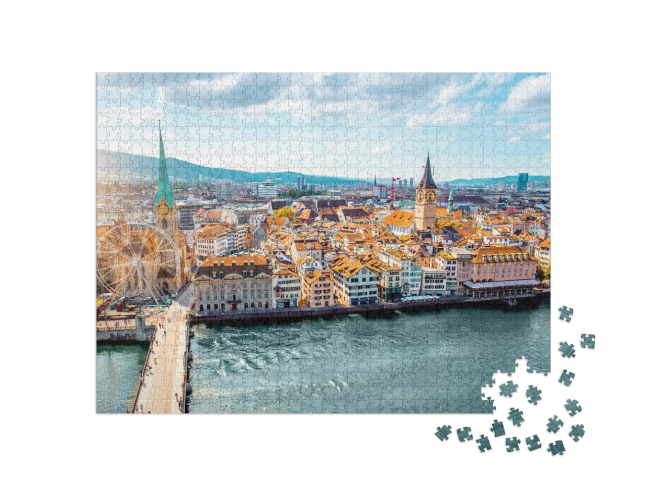 puzzle 1000 dílků „Staré město Curychu, Švýcarsko“