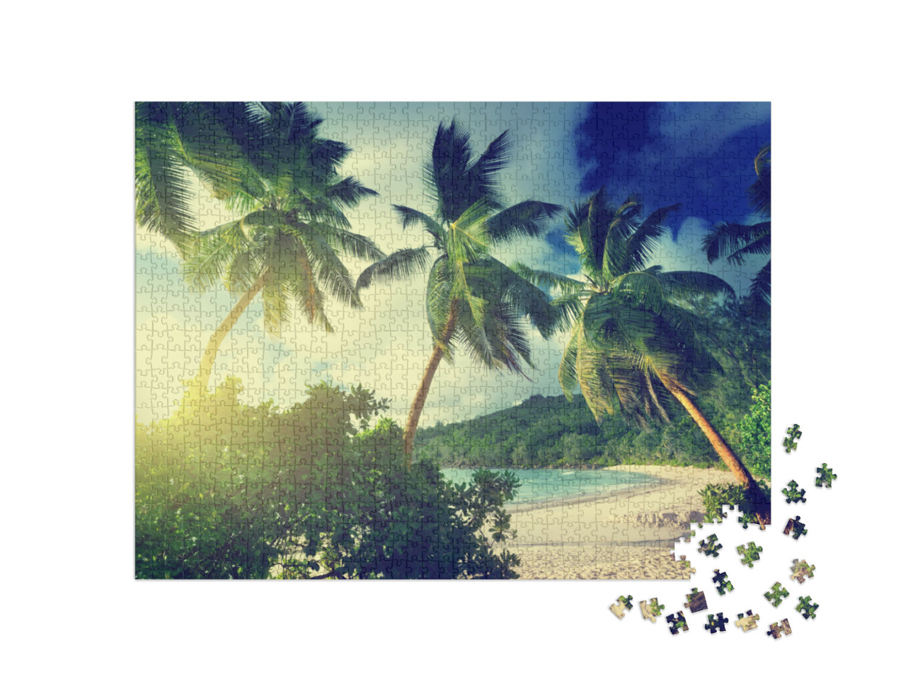 puzzle 1000 dílků „Západ slunce na pláži Takamaka, Seychely“