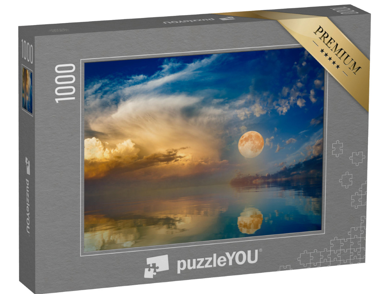 puzzle 1000 dílků „Úplněk nad oblohou při západu slunce u moře“