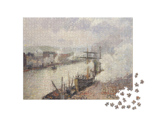 puzzle 1000 dílků „Camille Pissarro - Parníky v přístavu Rouen“