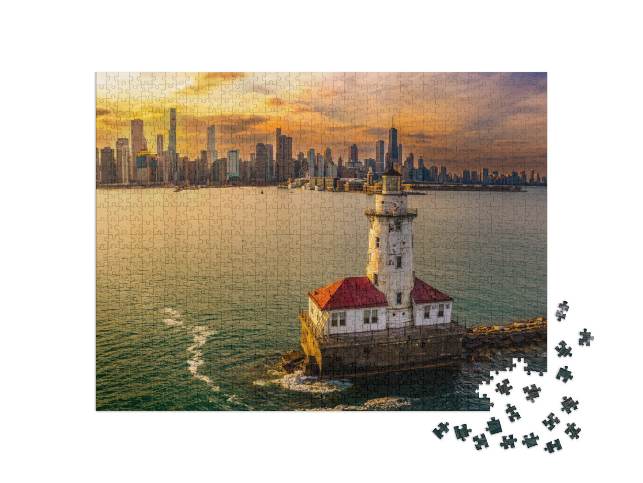 puzzle 1000 dílků „Chicagský přístav a maják při západu slunce“