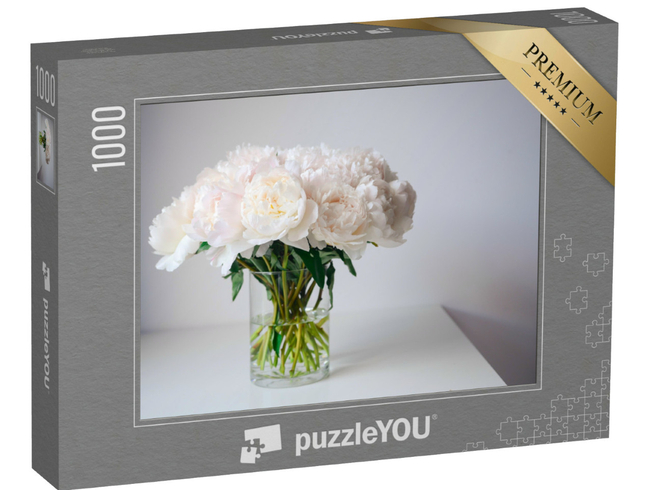 puzzle 1000 dílků „Jemná kytice čerstvých bílých pivoněk“