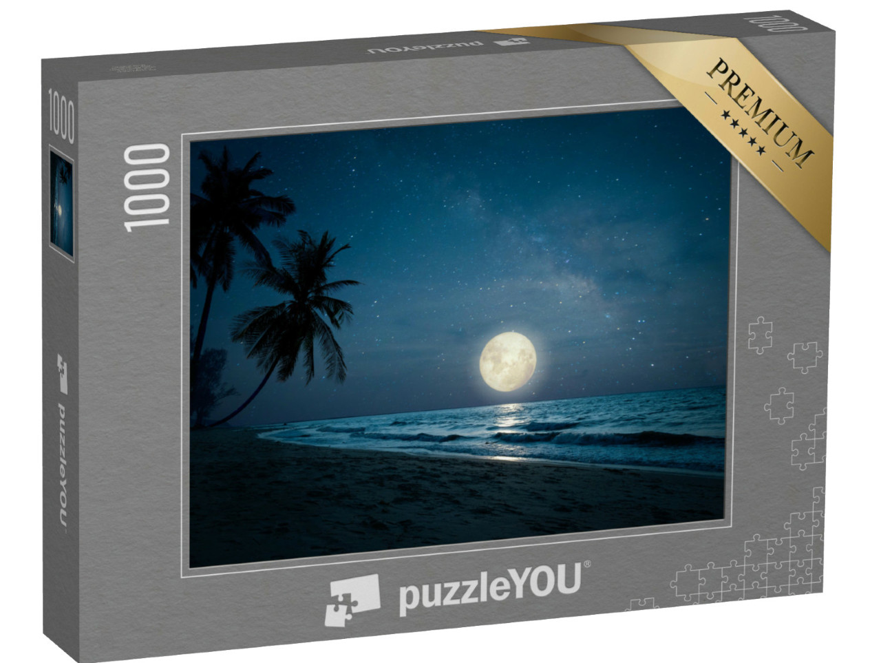 puzzle 1000 dílků „Rajská úplňková noc na tropické palmové pláži“