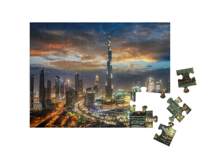 puzzle 48 dílků „Dubajská obchodní zátoka v noci“