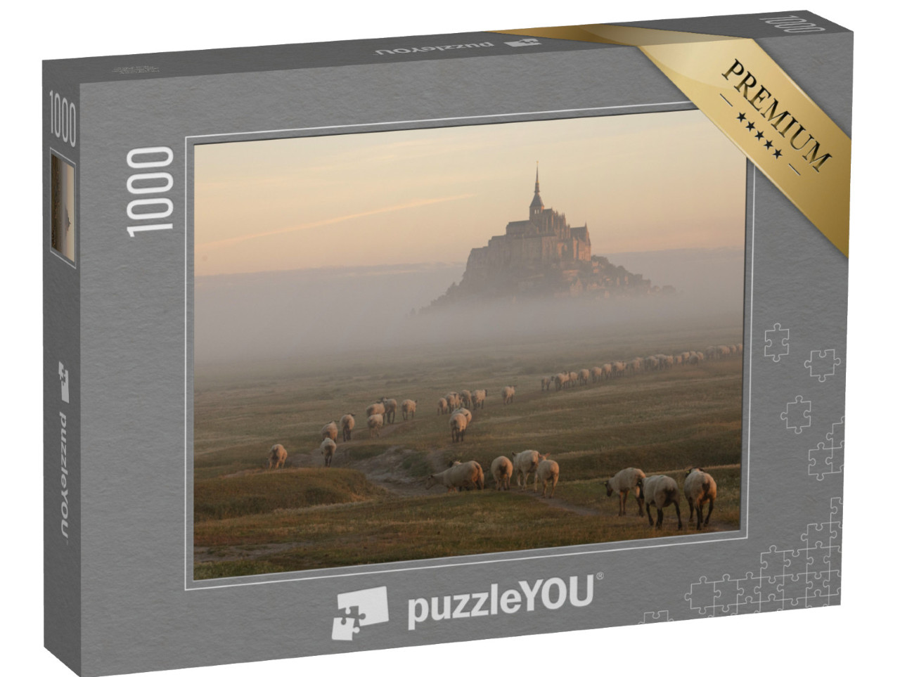 puzzle 1000 dílků „Přílivový ostrov Le Mont Saint-Michel v ranním světle, Normandie, severní Francie“