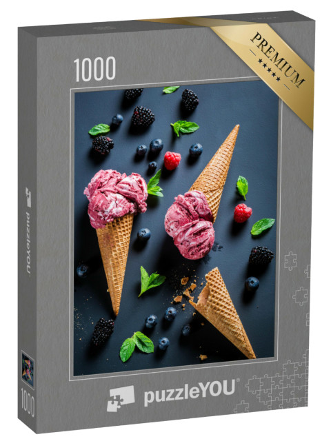 puzzle 1000 dílků „Sladká zmrzlina s bobulemi a lístky máty“