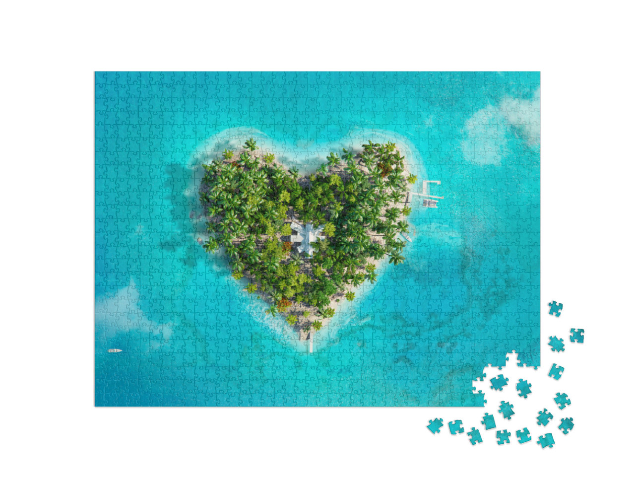 puzzle 1000 dílků „Tropický ostrovní ráj ve tvaru srdce“