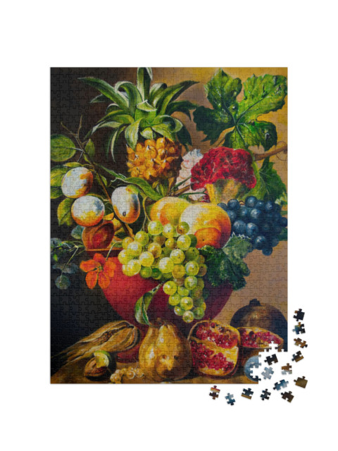puzzle 1000 dílků „Zátiší s ananasem, granátovým jablkem a hrozny“