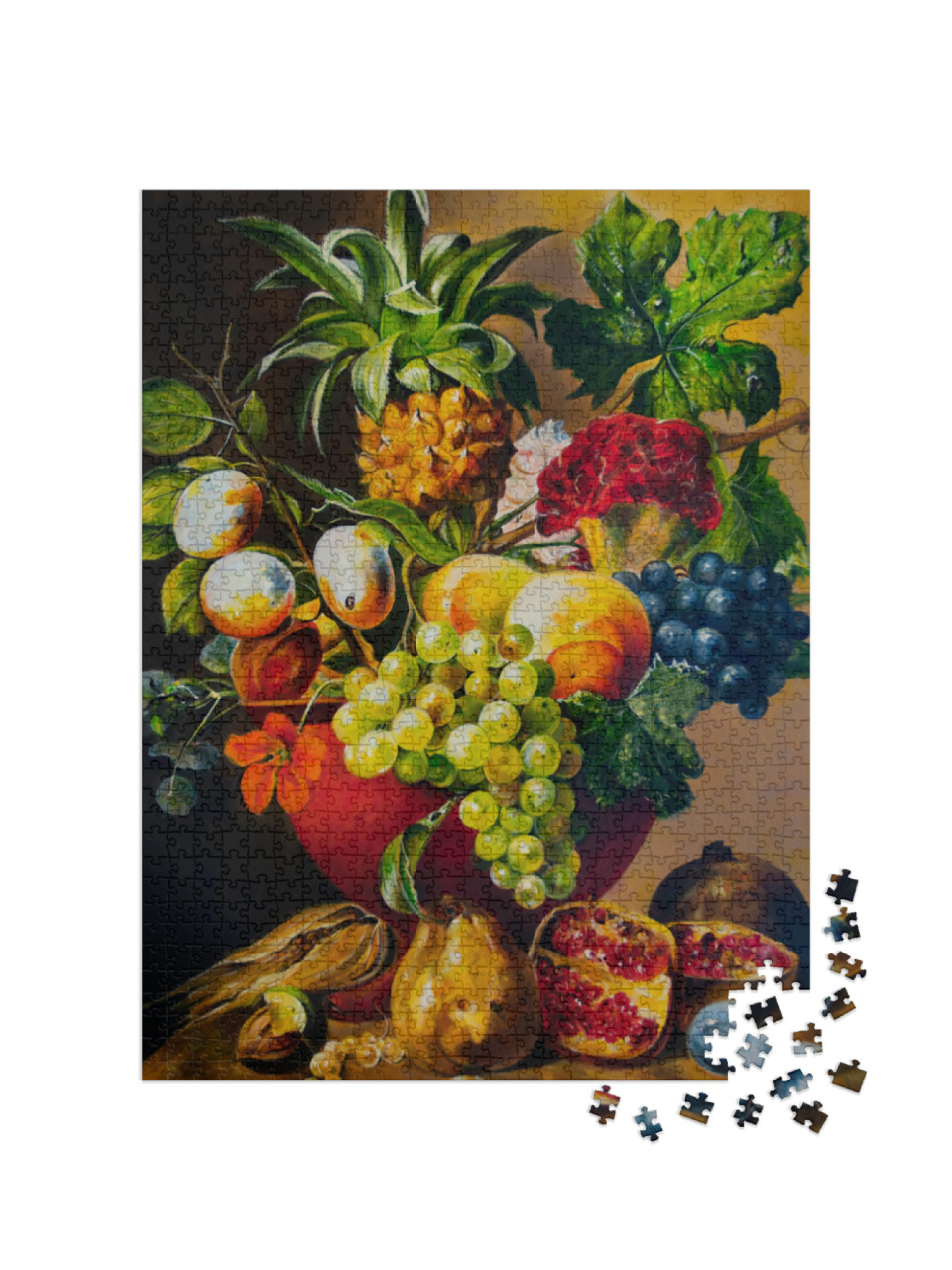 puzzle 1000 dílků „Zátiší s ananasem, granátovým jablkem a hrozny“