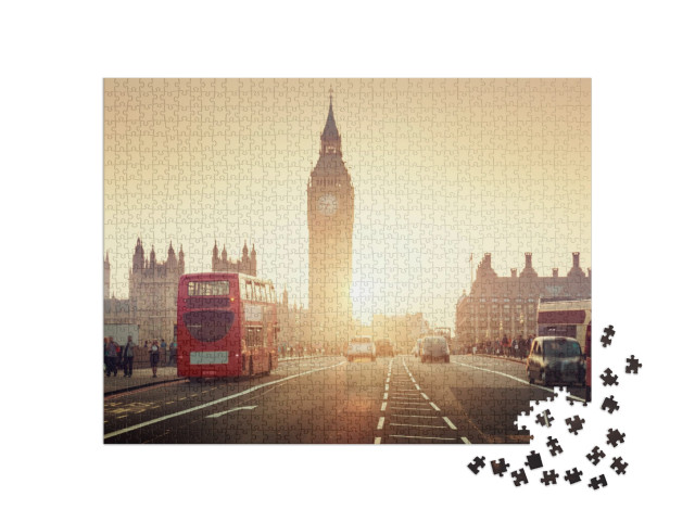 puzzle 1000 dílků „Westminsterský most při západu slunce, Londýn, Anglie“