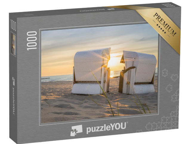 puzzle 1000 dílků „Západ slunce na Baltském moři se dvěma plážovými lehátky“