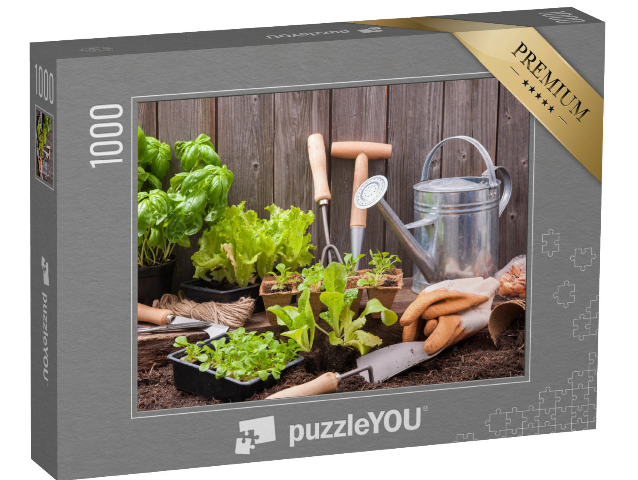 puzzle 1000 dílků „Zahradní nářadí pro výsadbu salátu“