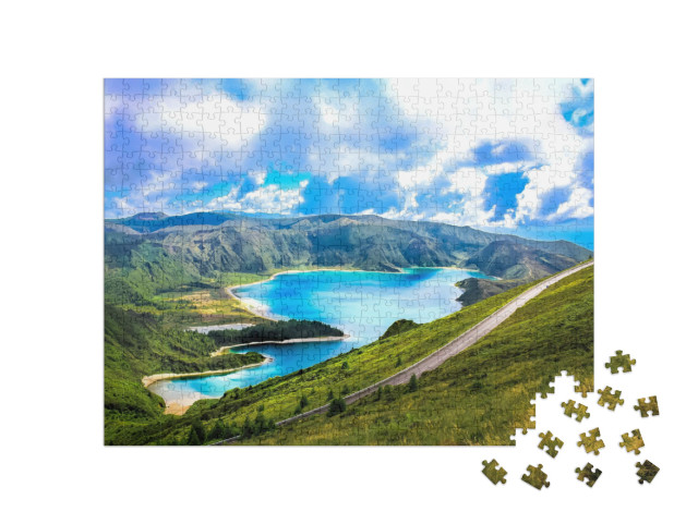 puzzle 500 dílků „Úchvatné sopečné jezero, Azory, Portugalsko“