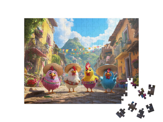 puzzle 200 dílků „Barevné slepičky na letní dovolené“