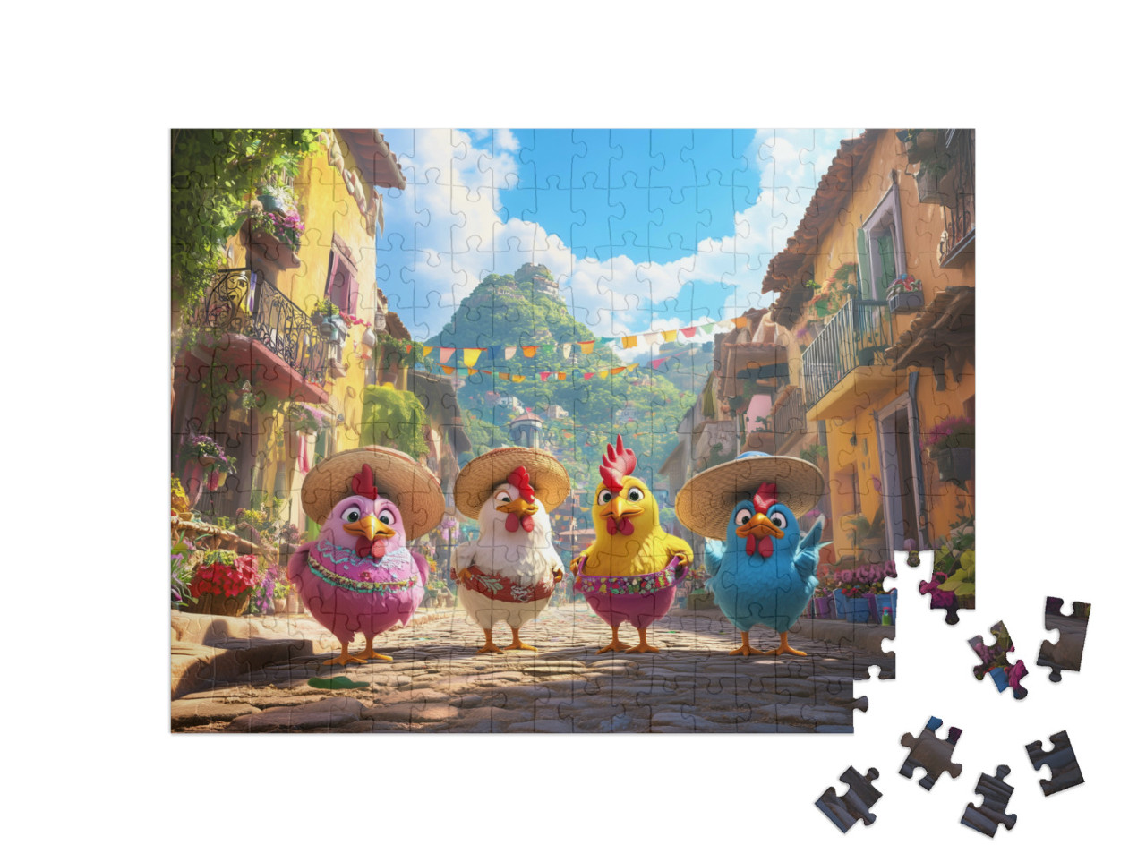puzzle 200 dílků „Barevné slepičky na letní dovolené“