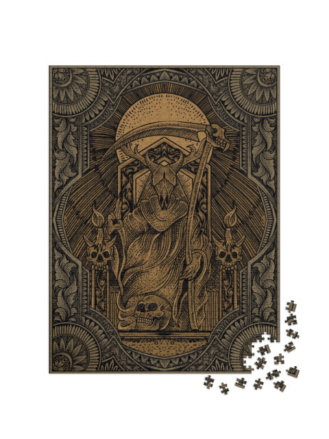 puzzle 1000 dílků „Satan na gotické rytině ve stylu ornamentu“