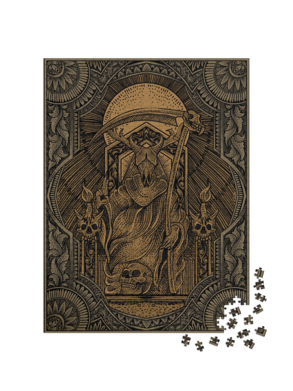 puzzle 1000 dílků „Satan na gotické rytině ve stylu ornamentu“