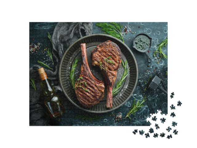 puzzle 1000 dílků „Šťavnatý steak grilovaný s kostí“