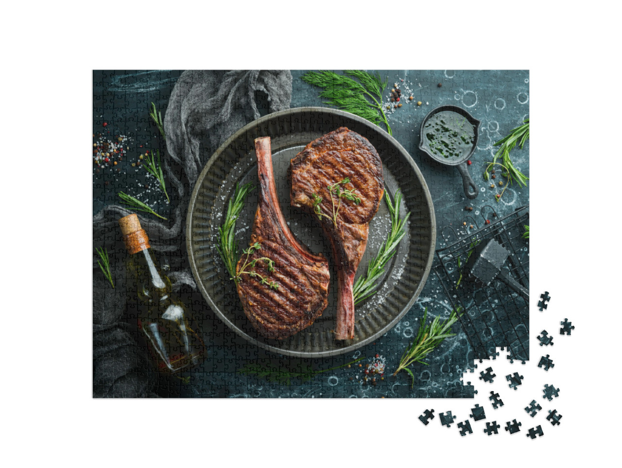 puzzle 1000 dílků „Šťavnatý steak grilovaný s kostí“