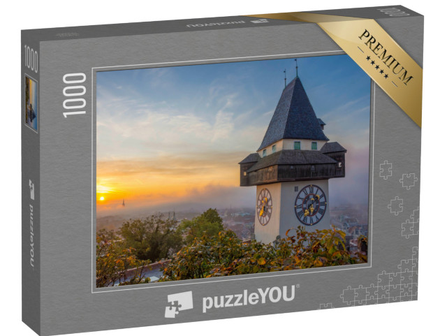 puzzle 1000 dílků „Slavná hodinová věž na Schlossbergu v rakouském Grazu“