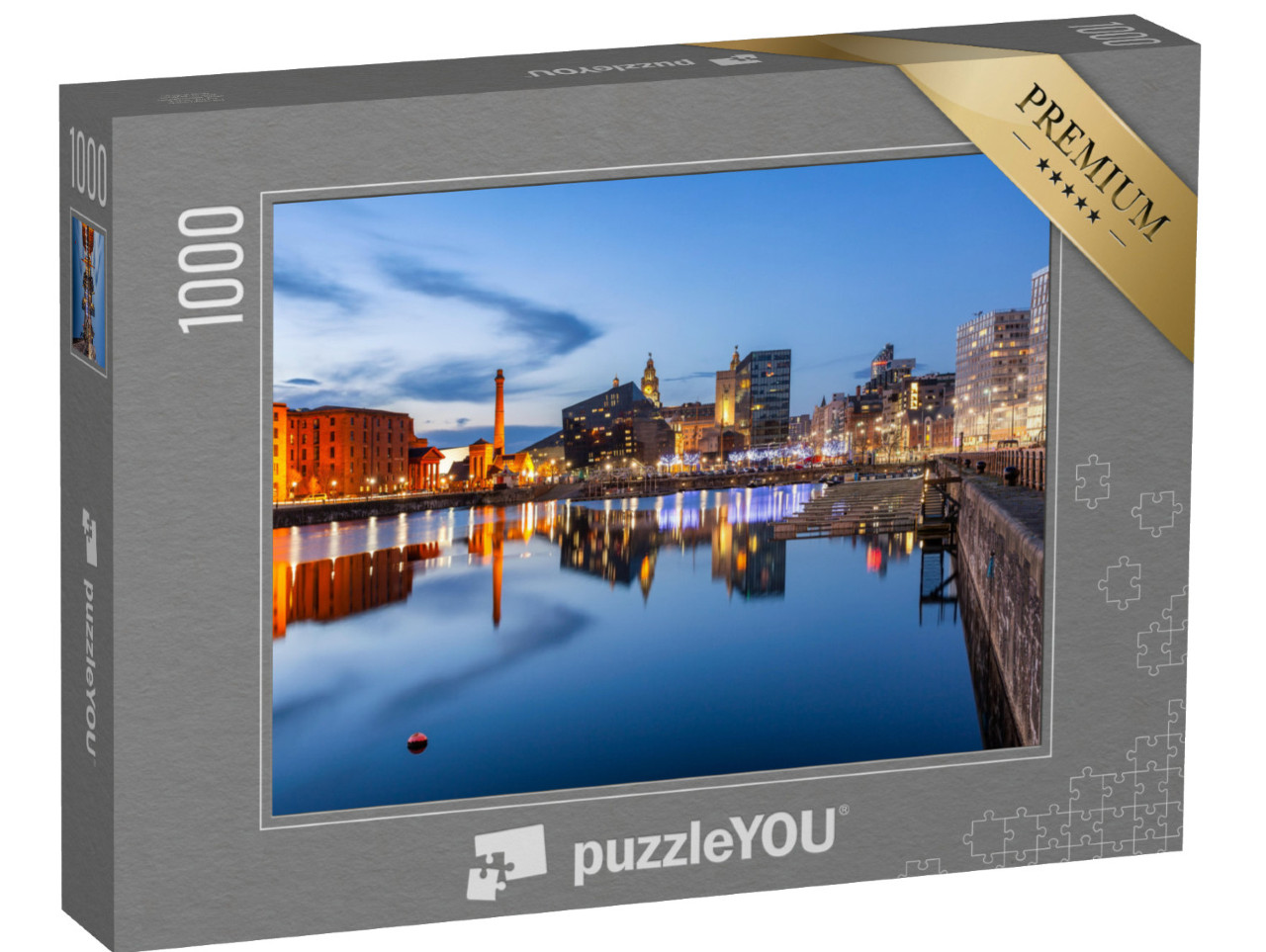 puzzle 1000 dílků „Noční pohled na Liverpool, panorama směrem k Albertovu doku“