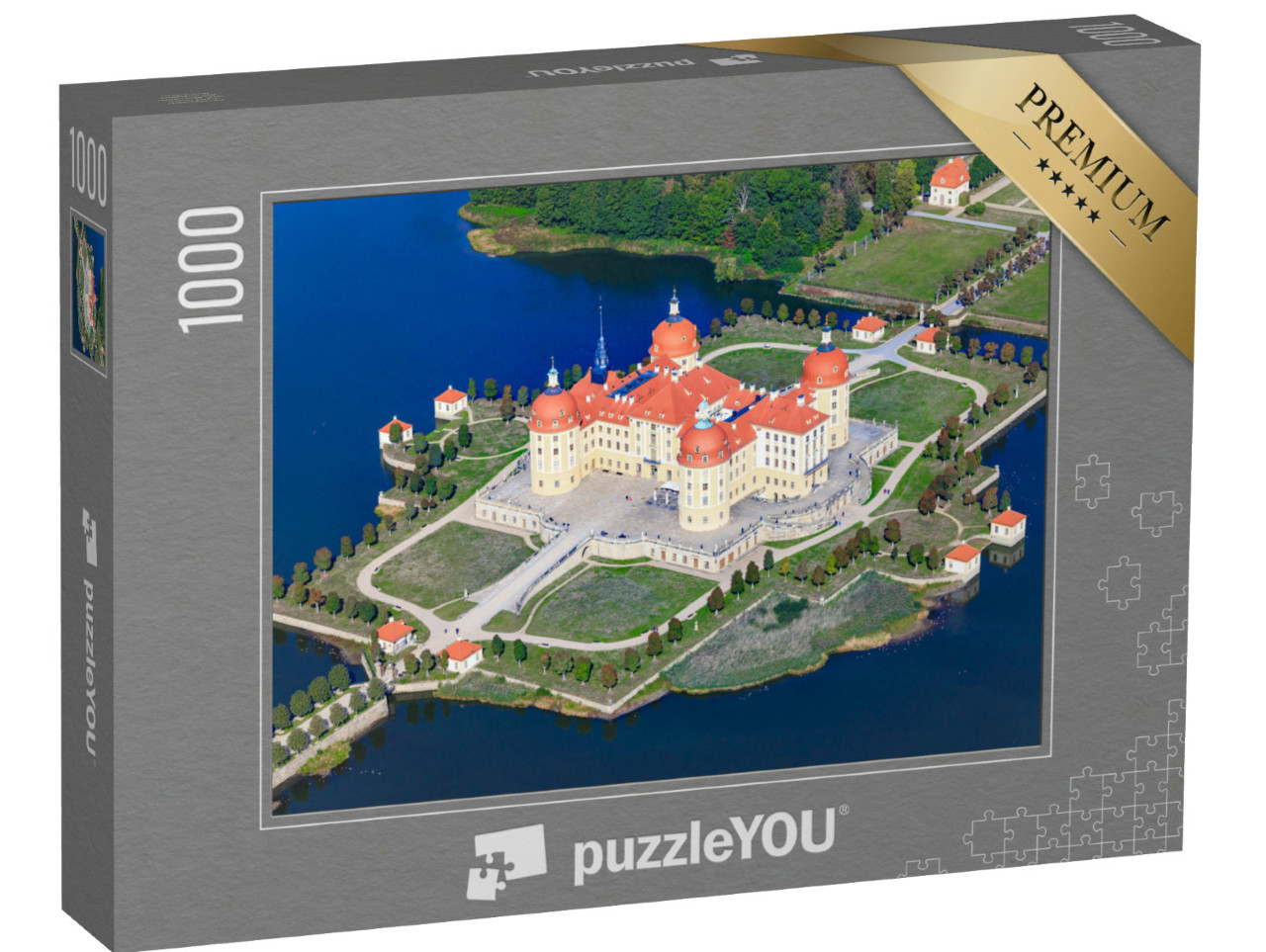 puzzle 1000 dílků „Letecký pohled na zámek Moritzburg, Sasko, Německo“