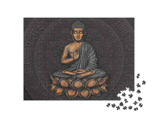 puzzle 1000 dílků „Gautama Buddha na pozadí mantry“