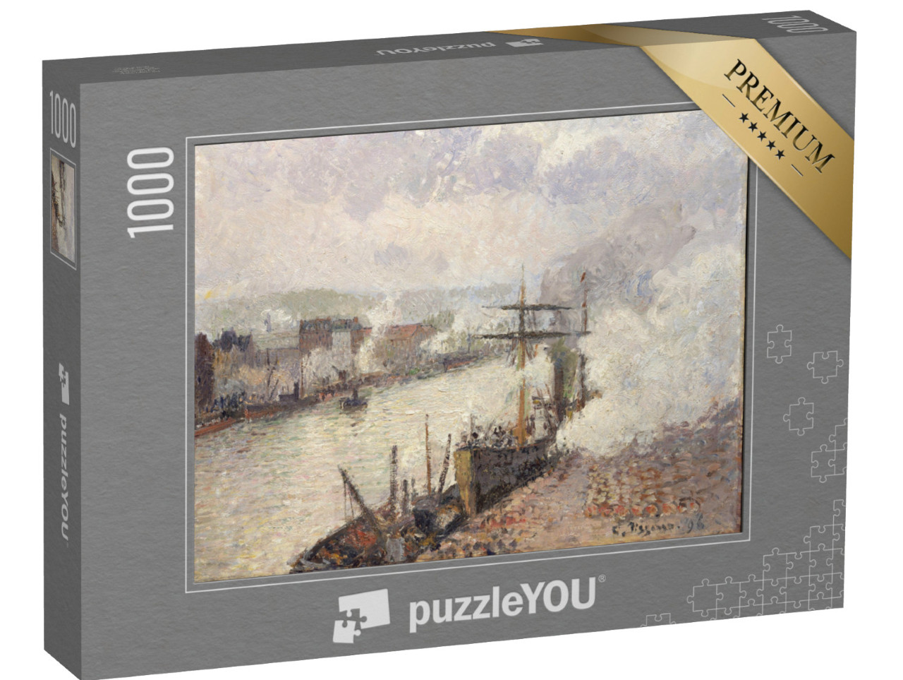 puzzle 1000 dílků „Camille Pissarro - Parníky v přístavu Rouen“