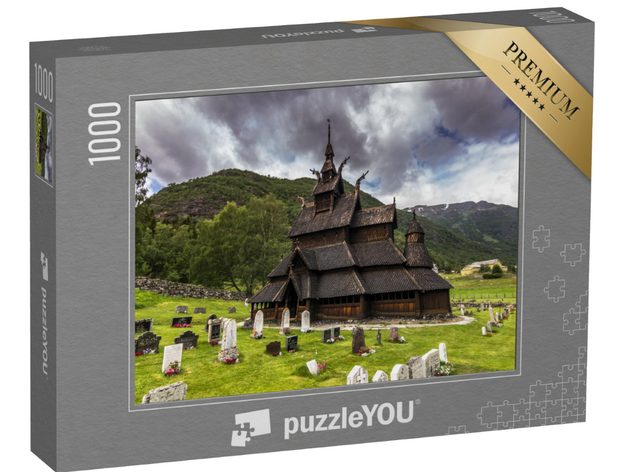 puzzle 1000 dílků „Kostel Borgund Stave v Borgundu, Norsko“