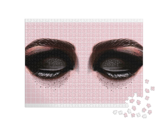 puzzle 1000 dílků „Kreslené oči postavy, Anime Girl Eyes, Velké zavírací kouřové...“